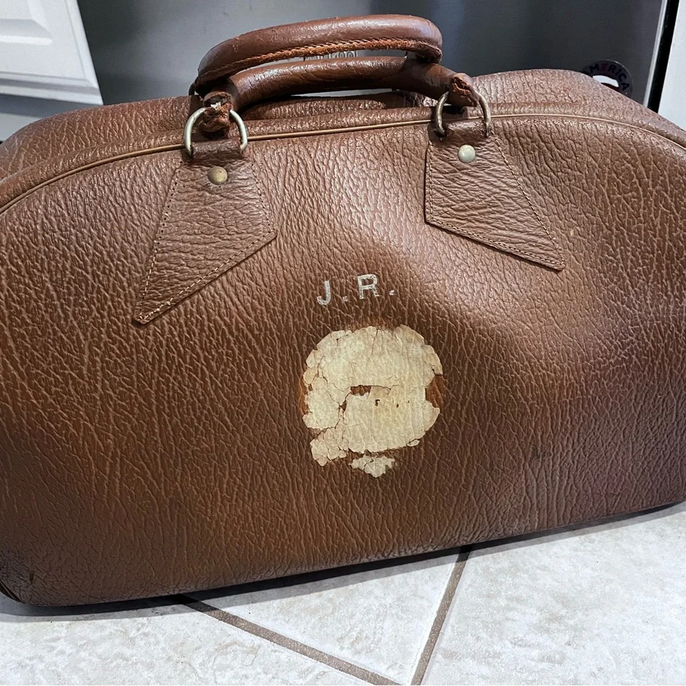 Vintage Doctors Brown Leather Zipper Bag 9”x9”x18” With Lock No Key